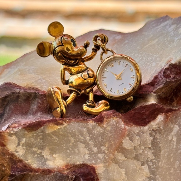 A Collectible Mickey Mouse Holding a Dangling Napier Clock Brooch - Picture 3 of 13